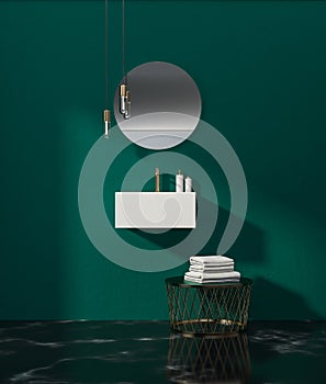 Angular sink in an emerald bathroom