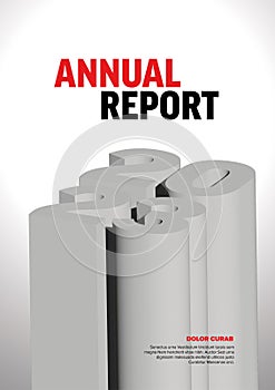 White annual report front cover page template with big 3d year numbers