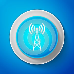 White Antenna icon isolated on blue background. Radio antenna wireless. Technology and network signal radio antenna