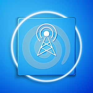 White Antenna icon isolated on blue background. Radio antenna wireless. Technology and network signal radio antenna