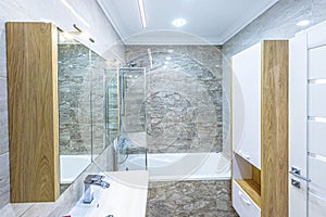White apartment interior design bathroom