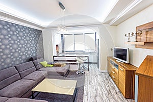 White apartment interior design of living room