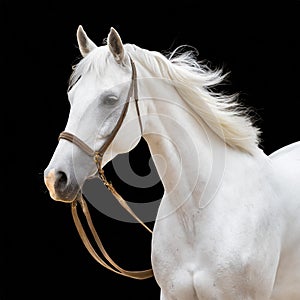 White arabian horse isolated over a white background with clipping path. Full Depth of field. Focus stacking