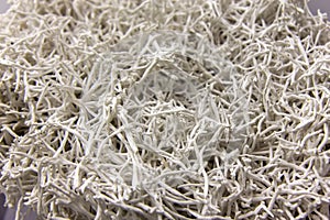 White aragonite with many threads, close up