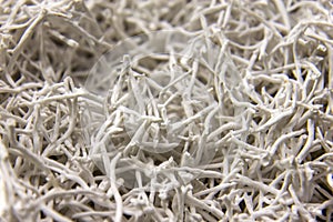 White aragonite with many threads, close up