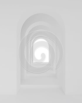 White architecture arch hallway space. Abstract arch curve corridor