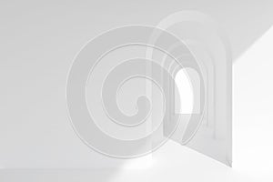 White architecture arch hallway space. Abstract arch curve corridor with soft shadow