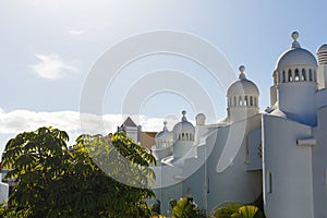 White Architecture and Blue Ocean, View of caldera with domes