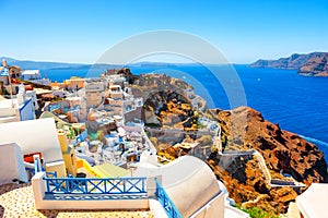 White architecture and blue sea on Santorini island, Greece