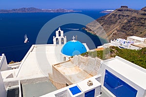 White architecture of Fira town on Santorini island, Greece