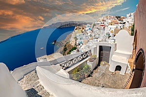 White architecture of Oia village on Santorini island, Greece