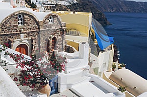 White architecture of Oia village on Santorini island, Greece