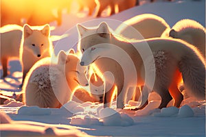 White Arctic fox foxes pup pups puppy puppies in snow