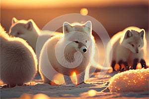 White Arctic fox foxes pup pups puppy puppies in snow