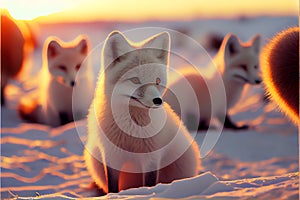 White Arctic fox foxes pup pups puppy puppies in snow