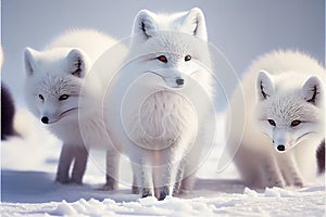 White Arctic fox foxes pup pups puppy puppies in snow