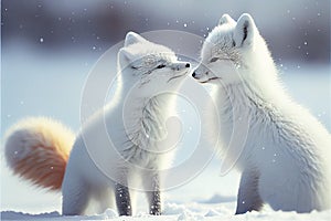 White Arctic fox foxes pup pups puppy puppies in snow