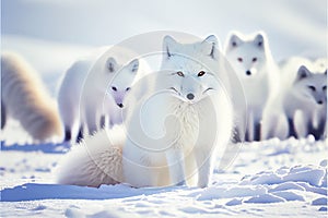 White Arctic fox foxes in snow