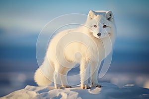 White Arctic Fox in Snowy Landscape