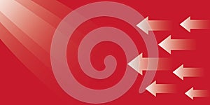 White arrow group with light on red background, Business target or goal success.
