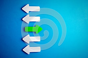 white arrows on a blue background