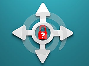 White arrows and a lock icon.