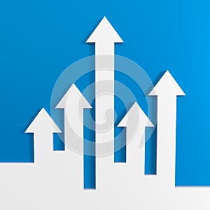 White arrows pointing up on blue background