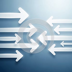 White arrows of varying sizes are depicted on a gradient blue background, all pointing