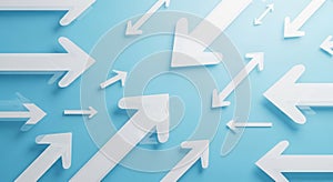 White arrows of varying sizes point