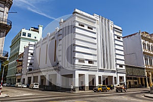 White Art deco builfing in Old Havana, Cuba