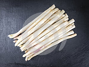 White Asparagus (close-up shot) on slate