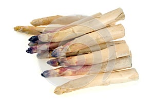 White asparagus close up on white background