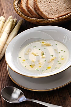 White asparagus cream soup, spargelcremesuppe photo
