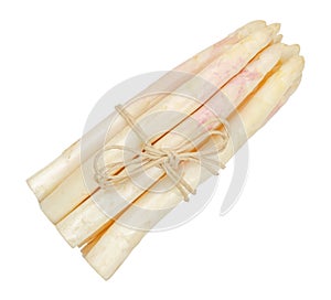 White asparagus shoots bundle over white