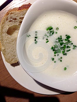 White asparagus soup with chives, in Germany