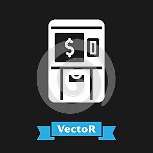 White ATM - Automated teller machine and money icon isolated on black background. Vector