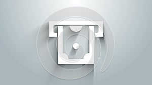 White ATM - Automated teller machine and money icon isolated on grey background. 4K Video motion graphic animation