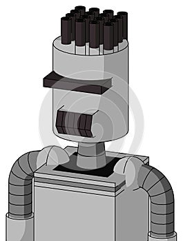 White Automaton With Cylinder Head And Dark Tooth Mouth And Black Visor Cyclops And Pipe Hair