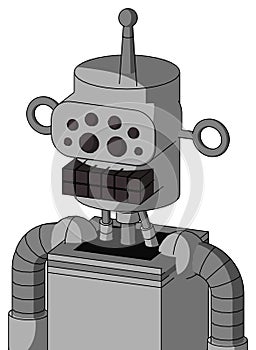White Automaton With Cylinder Head And Keyboard Mouth And Bug Eyes And Single Antenna