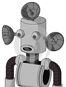 White Automaton With Cylinder Head And Round Mouth And Two Eyes And Radar Dish Hat