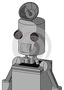 White Automaton With Cylinder Head And Speakers Mouth And Red Eyed And Radar Dish Hat