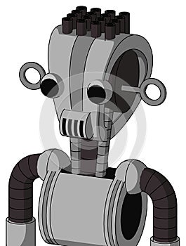 White Automaton With Droid Head And Speakers Mouth And Two Eyes And Pipe Hair