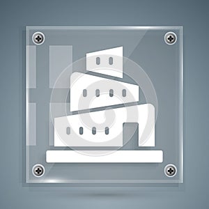 White Babel tower bible story icon isolated on grey background. Square glass panels. Vector