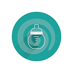 White Baby milk in a bottle icon isolated with long shadow. Feeding bottle icon. Green circle button. Vector