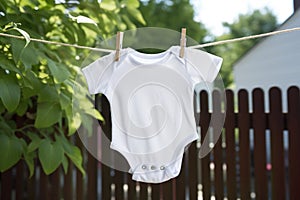 white baby onesie on a clothesline