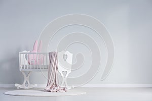 White baby`s bedroom with cradle