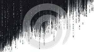 A white background with an abstract binary computer code matrix, showing zeros and ones