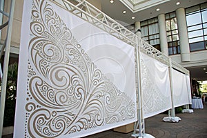 White background with abstract pattern