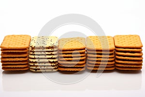 White background accentuates the precision of a row of crackers