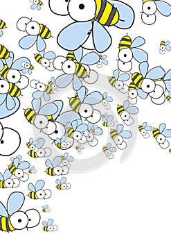 White Background With Bees. Spring Background.